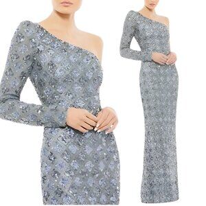 Mac Duggal 5479 Womens Size 8 Gray Silver‎ Sequin Beaded Evening Gown Maxi Dress